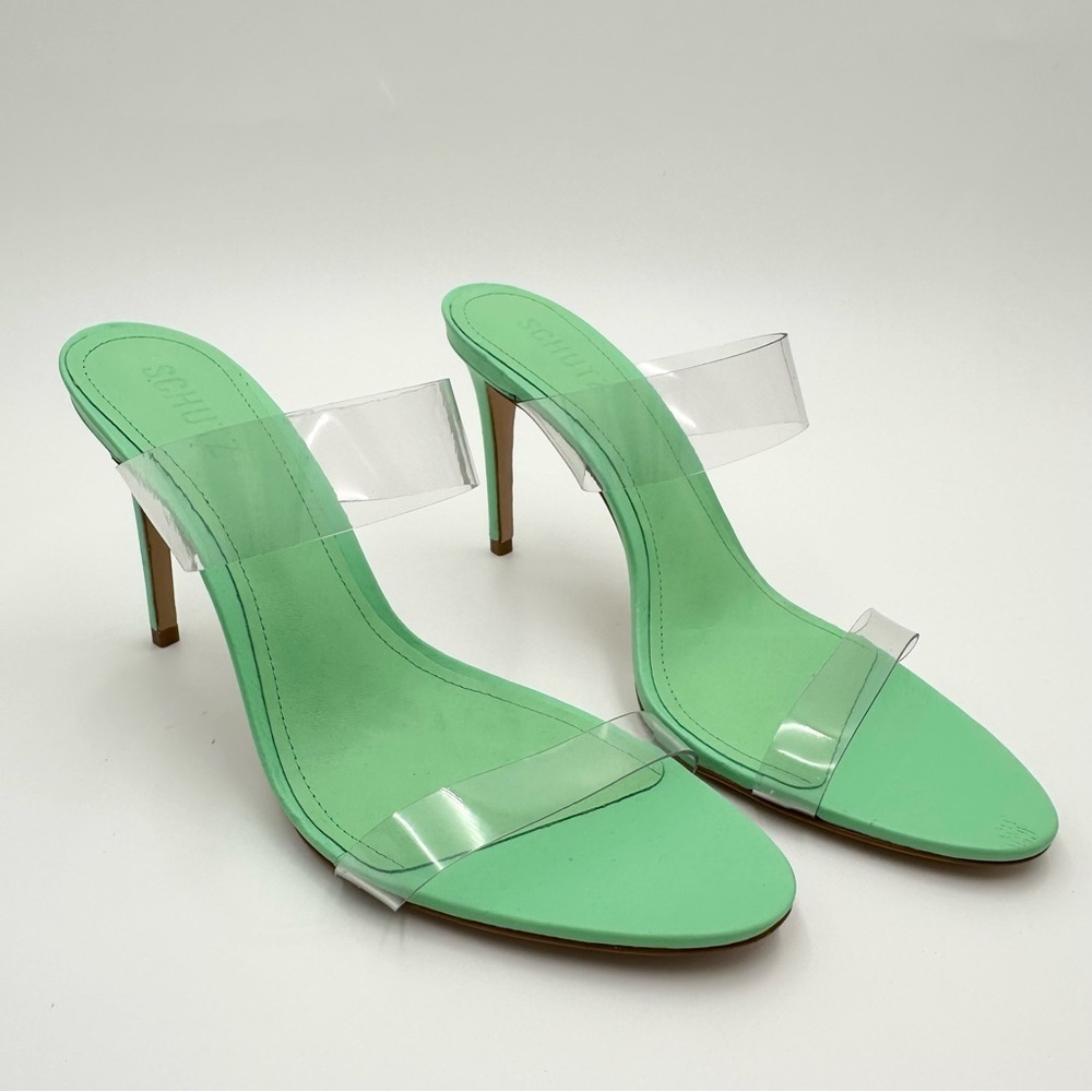 SCHUTZ Ariella Transparent Strappy Heel Deep Mint Green